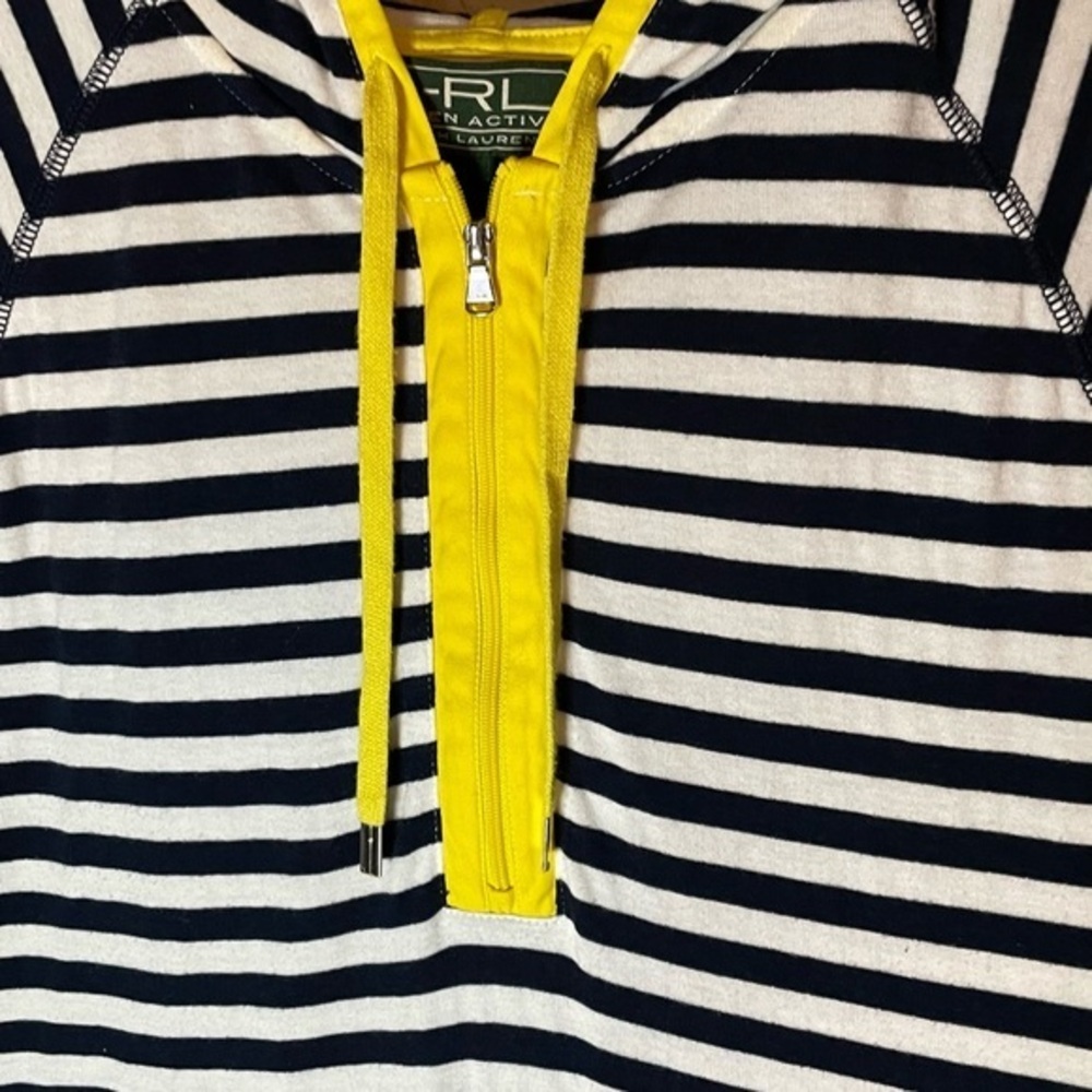 Lauren Active Ralph Lauren Navy Blue and White Striped Yellow Accents Hoodie - Picture 5 of 7